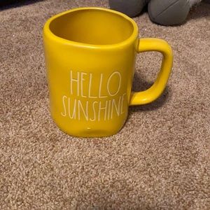 Rae Dunn bright yellow hello sunshine mug white lettering